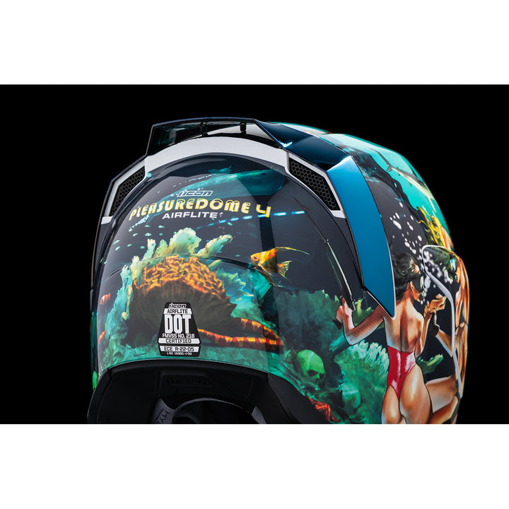 ICON Airflite™ Pleasuredome4 Helmet Blue - Close-Up of Rear Right Side Details
