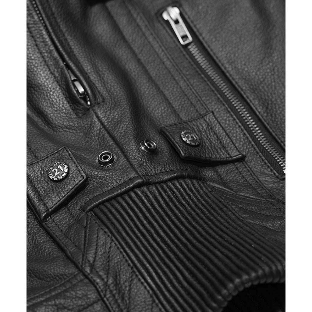 Highway 21 Gunner Jacket Black - CLose-Up of Side Adjustment Snaps