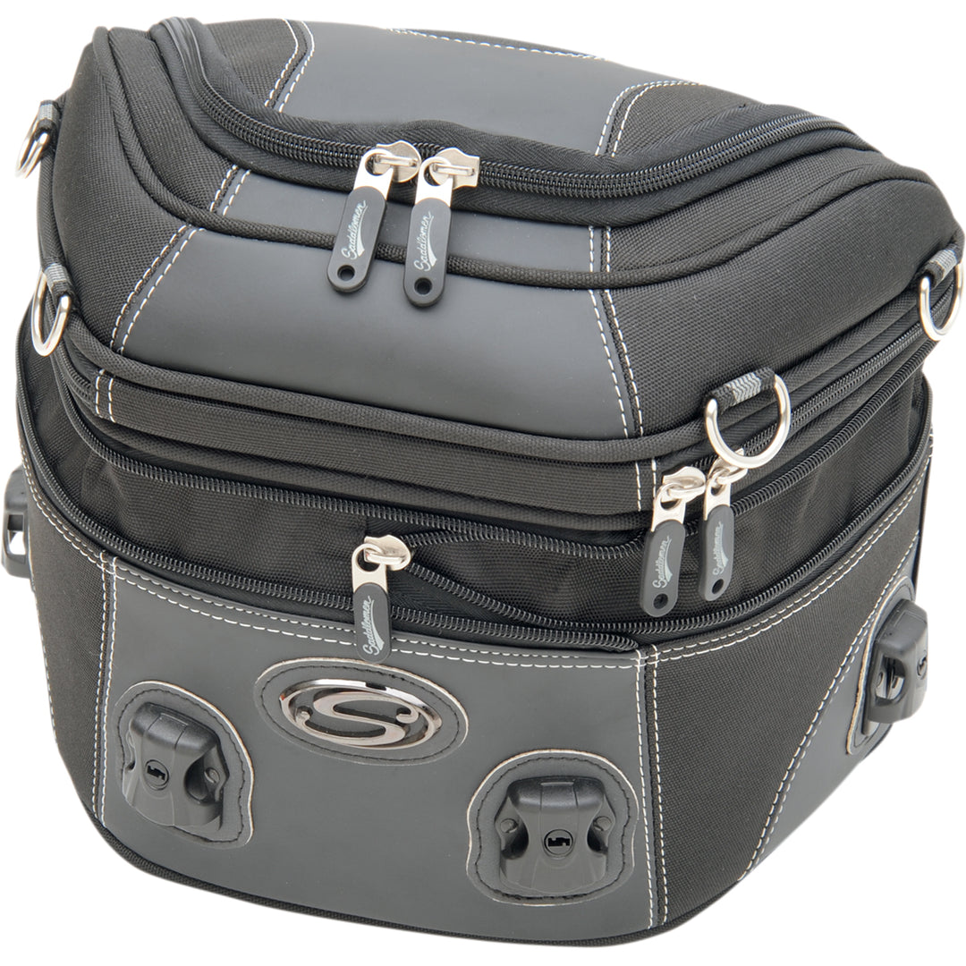 SADDLEMEN Rear Rack Luggage Bag - Front View with Expanded Mid Section