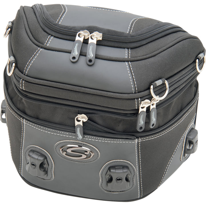 SADDLEMEN Rear Rack Luggage Bag - Front View with Expanded Mid Section