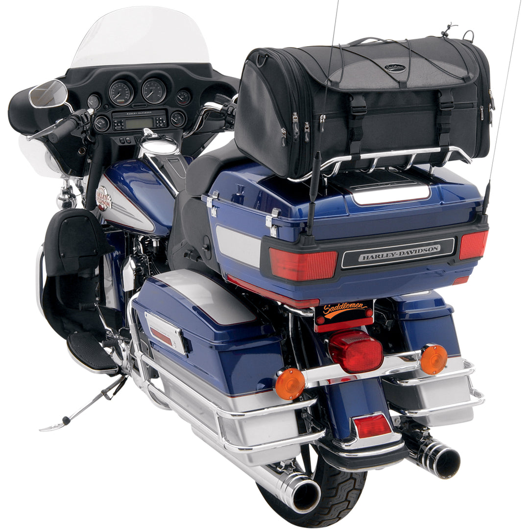 SADDLEMEN TR3300DE Deluxe Rack Bag - Front Side View Attached to Rear Trunk Rack
