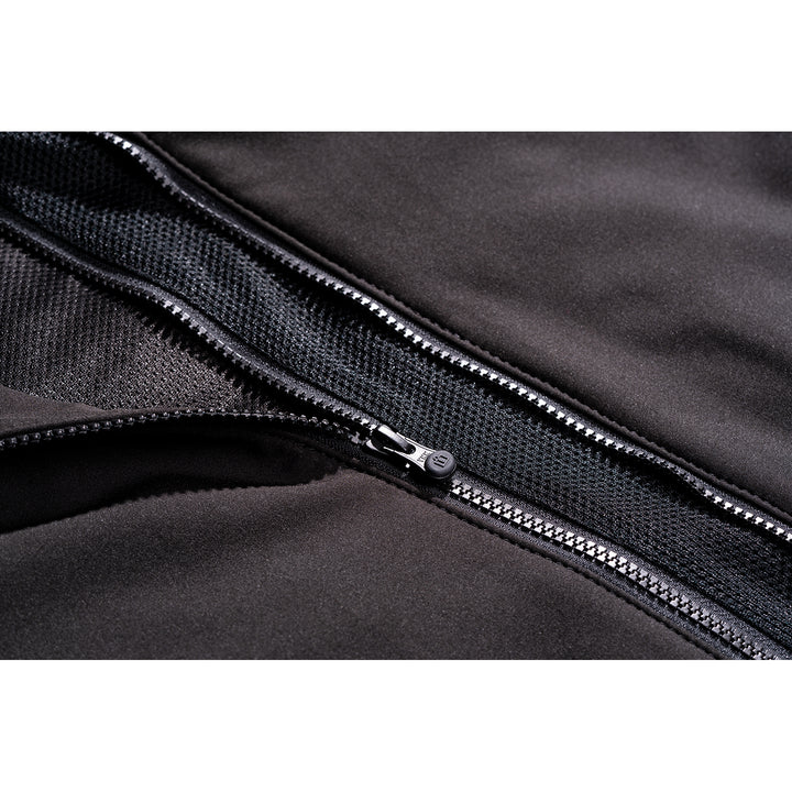 ICON Basehawk 2 Jacket Black - Close-Up of Partially Unzipped Front Zipper with Expanded Mesh