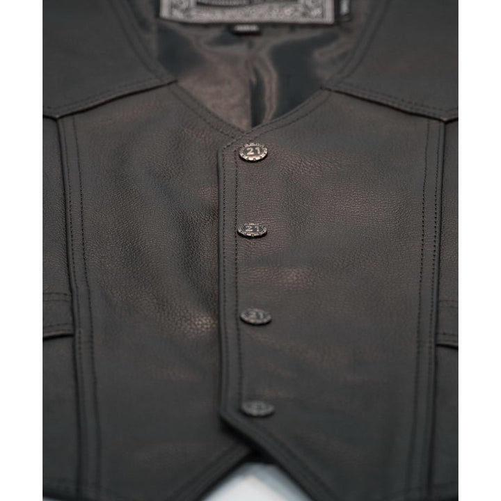 Highway 21 Six Shooter Vest Black - Close-Up of Front Button Snaps