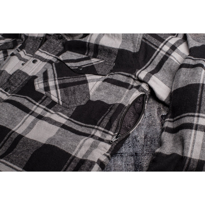 Cortech Boulevard Collective The Bender Riding Flannel Storm Grey - Close-Up of Open Armpit Vent