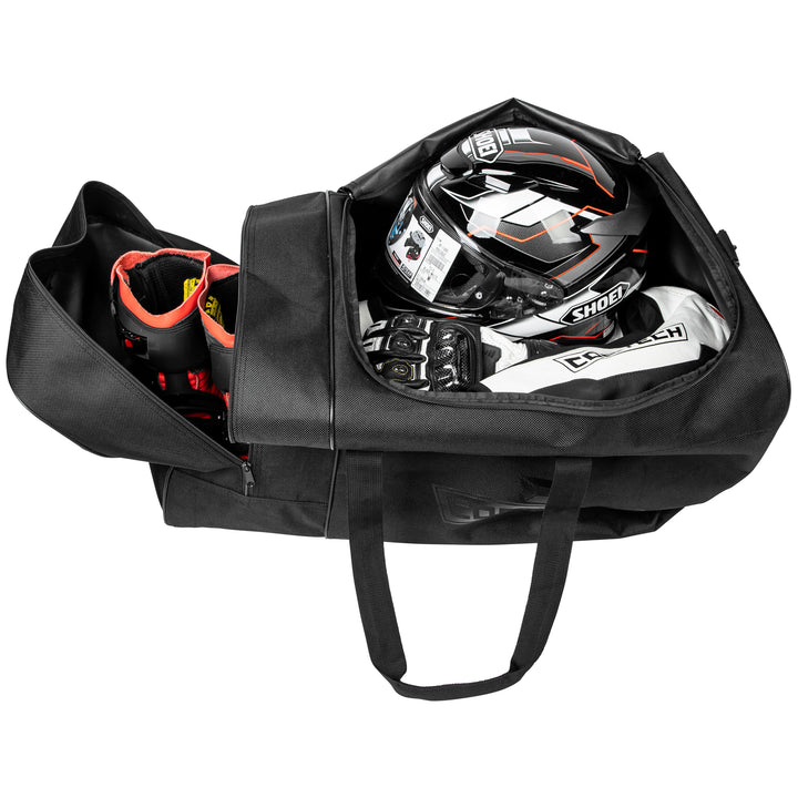Cortech Day Tripper Gear Bag - Top View of Open Bag with Gear in Both Sections