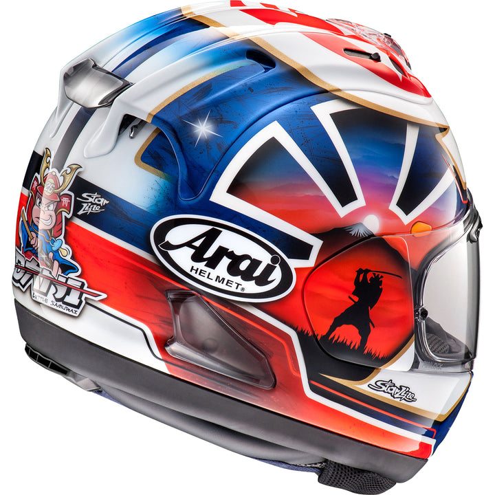 Arai Corsair-X Dani Samurai-2 Helmet Blue - Rear Side View