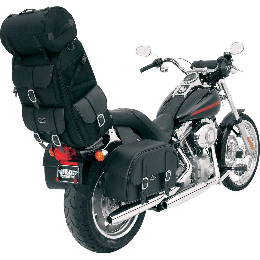 SADDLEMEN S3500 Deluxe Sissy Bar Bag - Front Side View Attached to Passenger Backrest