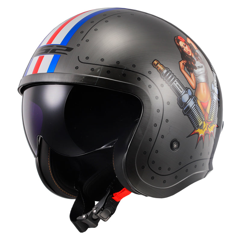 LS2 Helmets Spitfire Spark Motorcycle Open Face & 3/4 Helmet Brushed Alloy - Front Left Side View