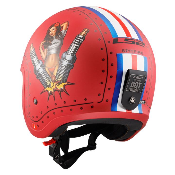 LS2 Helmets Spitfire Spark Motorcycle Open Face & 3/4 Helmet Primer Red - Rear Left Side View