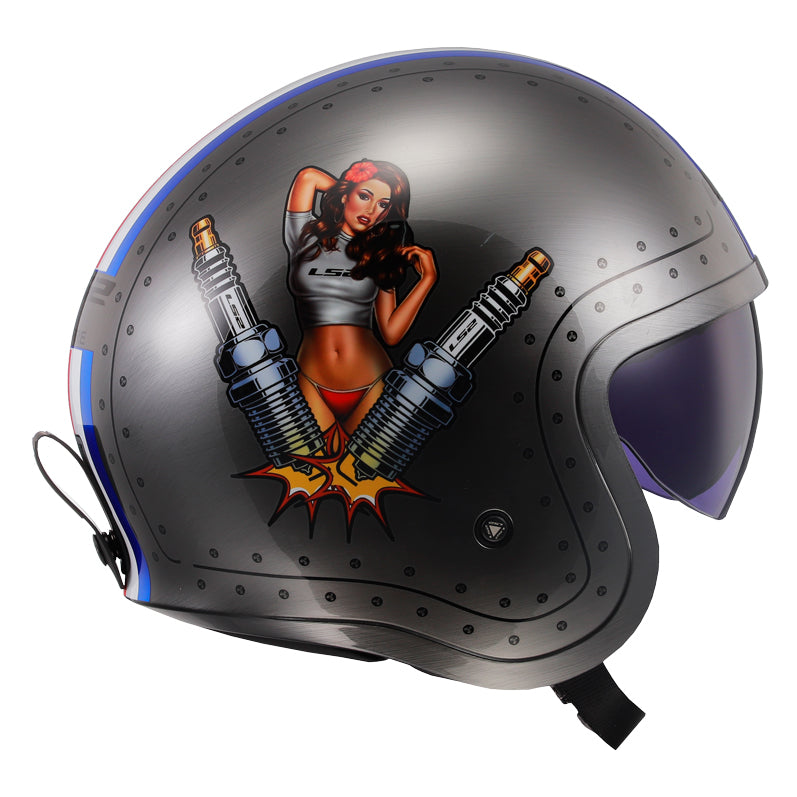 LS2 Helmets Spitfire Spark Motorcycle Open Face & 3/4 Helmet Brushed Alloy - Right Side View
