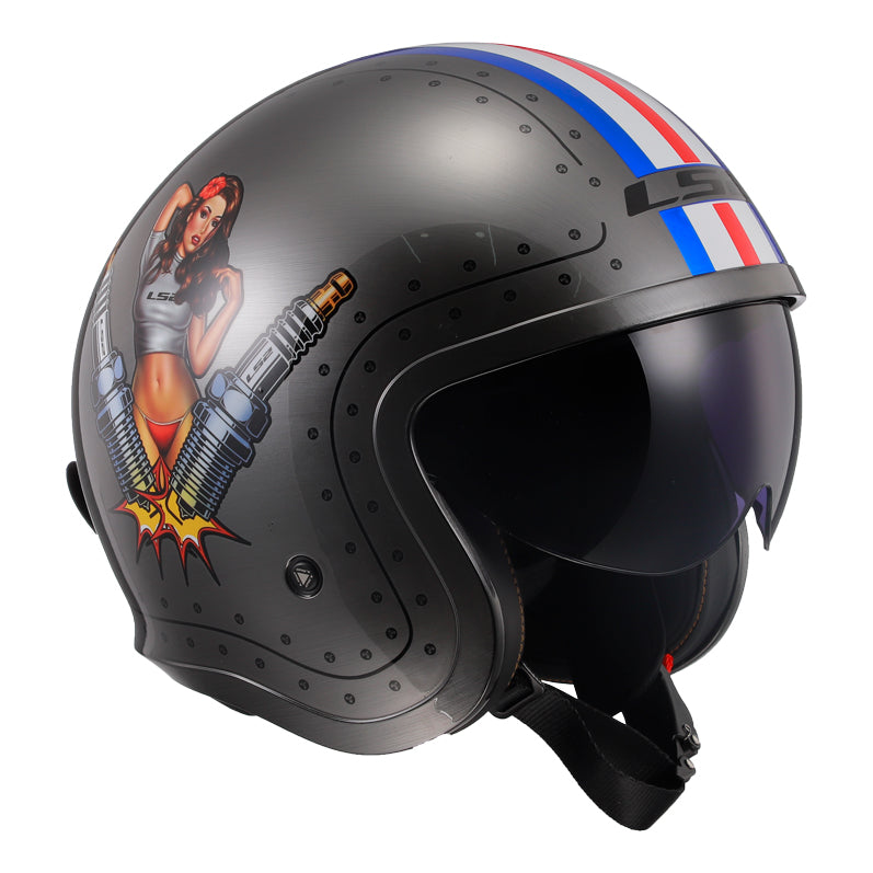 LS2 Helmets Spitfire Spark Motorcycle Open Face & 3/4 Helmet Brushed Alloy - Front Right Side View