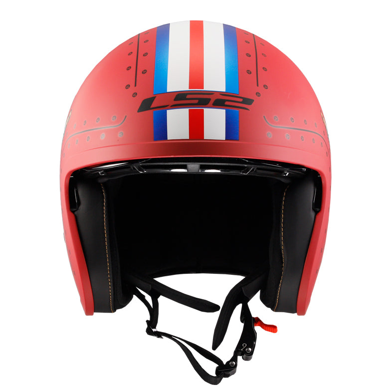LS2 Helmets Spitfire Spark Motorcycle Open Face & 3/4 Helmet Primer Red - Front View with Sun Visor Raised
