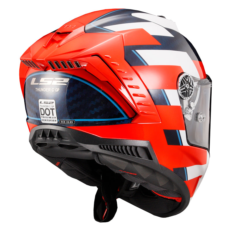 LS2 Helmets Thunder C Alliance Motorcycle Full Face Helmet White/Blue/Red - Rear Right Side View