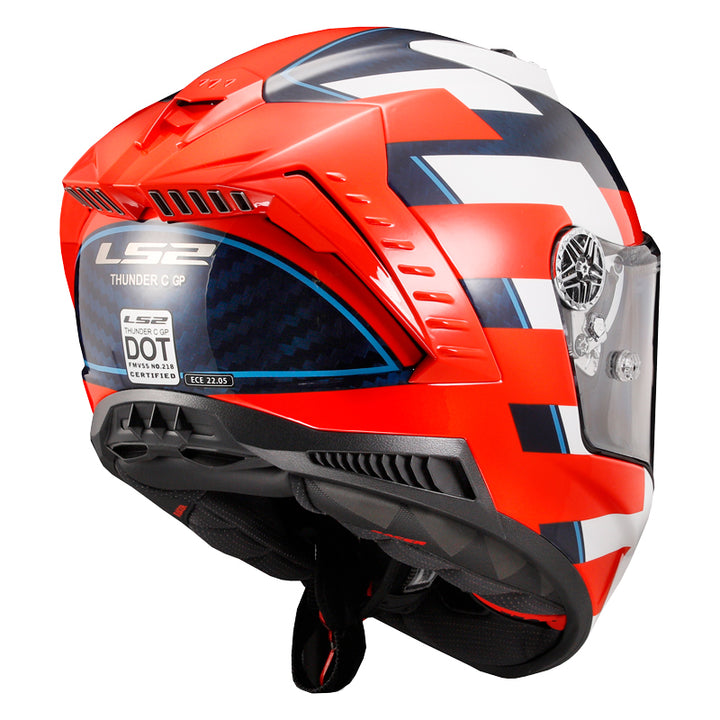 LS2 Helmets Thunder C Alliance Motorcycle Full Face Helmet White/Blue/Red - Rear Right Side View