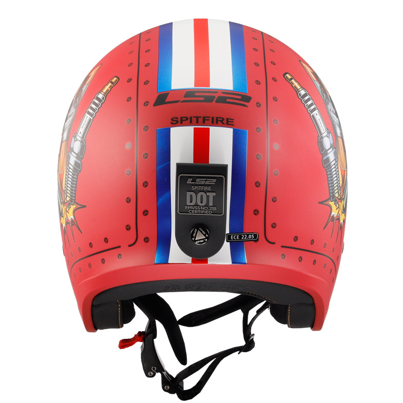 LS2 Helmets Spitfire Spark Motorcycle Open Face & 3/4 Helmet Primer Red - Rear View