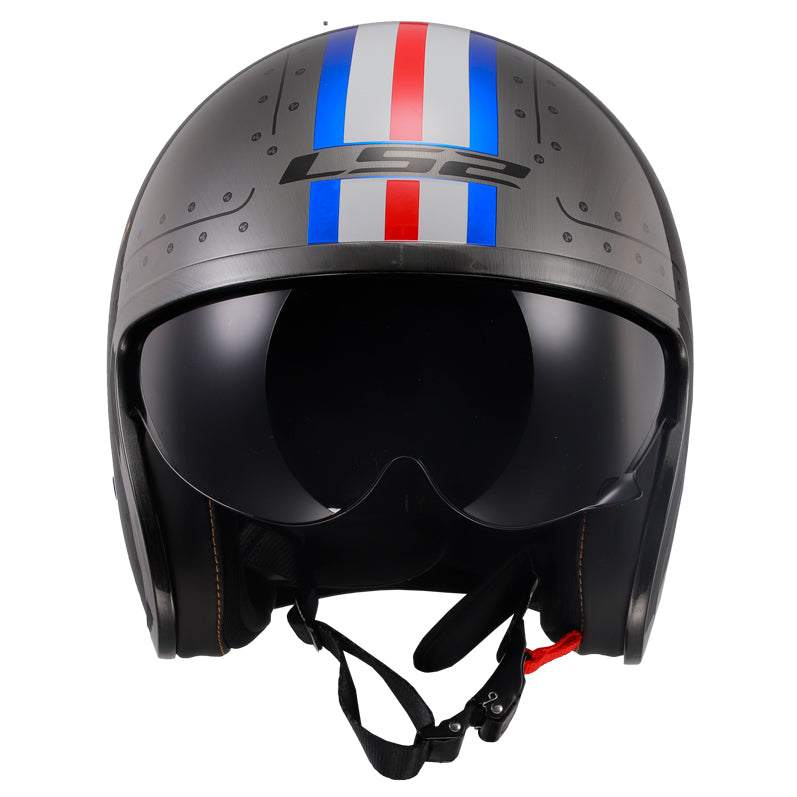 LS2 Helmets Spitfire Spark Motorcycle Open Face & 3/4 Helmet Brushed Alloy - Front View