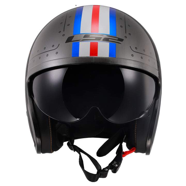 LS2 Helmets Spitfire Spark Motorcycle Open Face & 3/4 Helmet Brushed Alloy - Front View