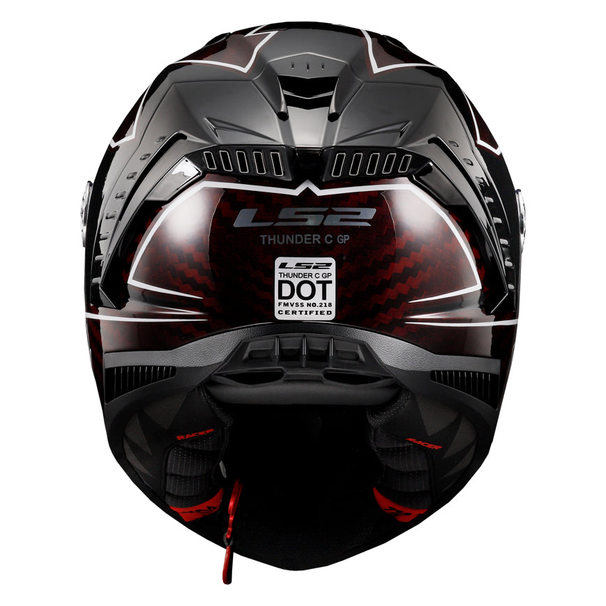 LS2 Helmets Thunder C Lightning Motorcycle Full Face Helmet Red/Black - Rear View