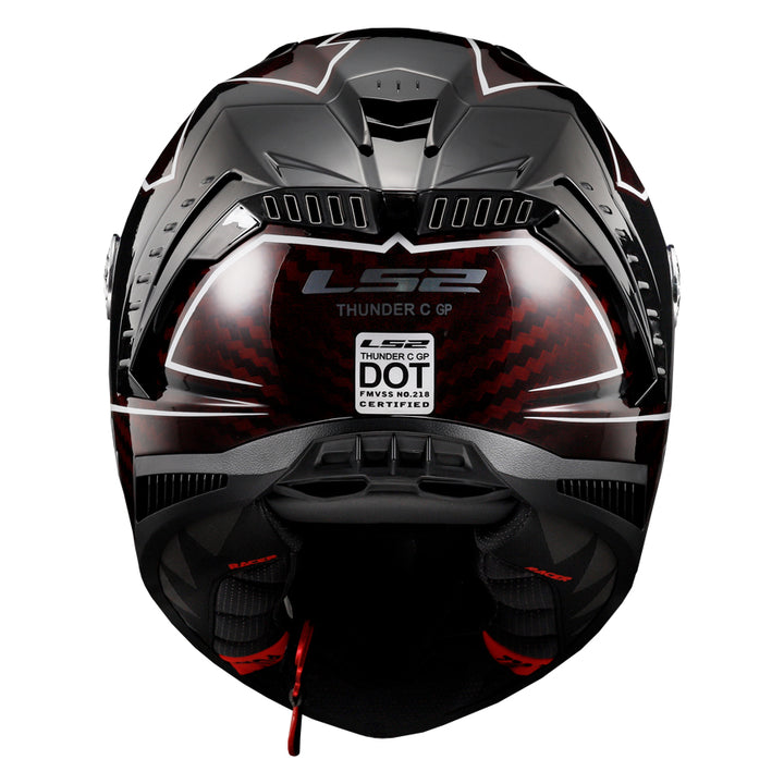 LS2 Helmets Thunder C Lightning Motorcycle Full Face Helmet Red/Black - Rear View