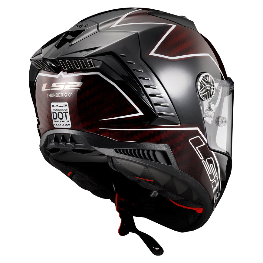 LS2 Helmets Thunder C Lightning Motorcycle Full Face Helmet Red/Black - Rear Right Side View