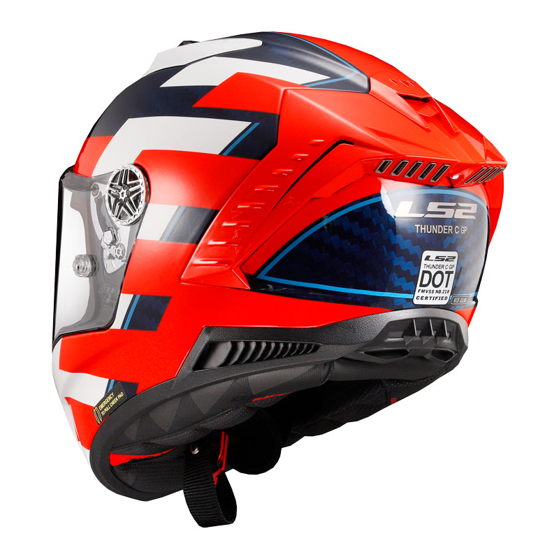 LS2 Helmets Thunder C Alliance Motorcycle Full Face Helmet White/Blue/Red - Rear Left Side View
