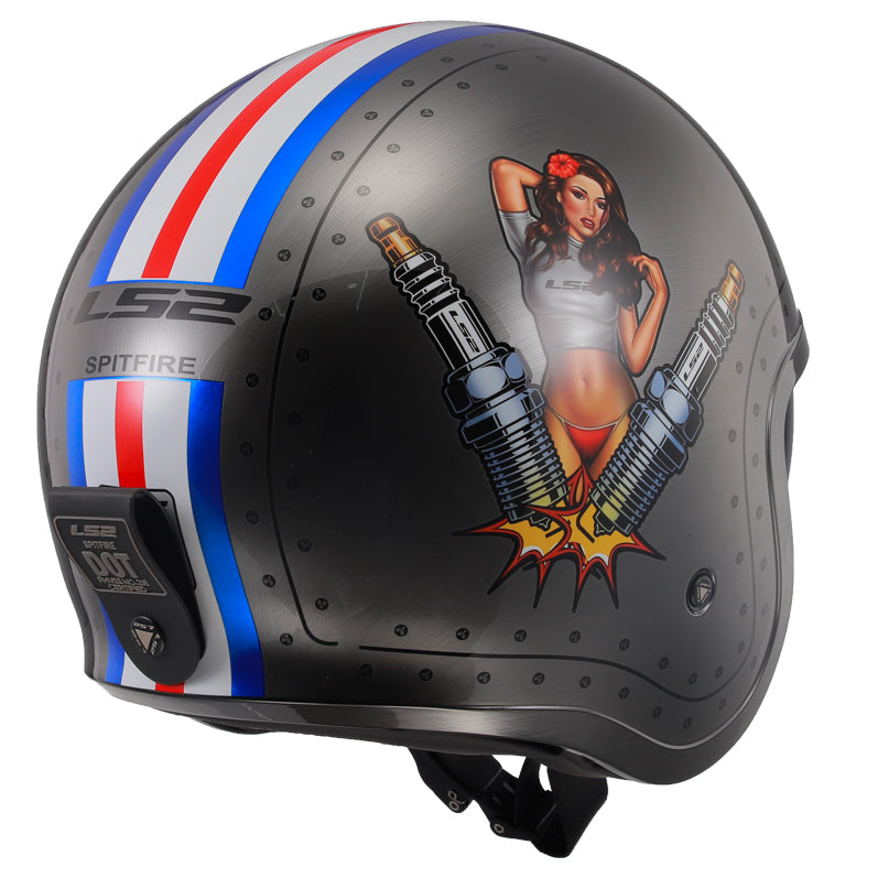 LS2 Helmets Spitfire Spark Motorcycle Open Face & 3/4 Helmet Brushed Alloy - Rear Right Side View
