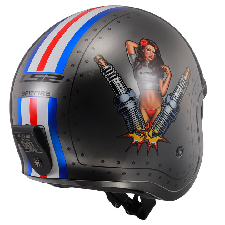 LS2 Helmets Spitfire Spark Motorcycle Open Face & 3/4 Helmet Brushed Alloy - Rear Right Side View