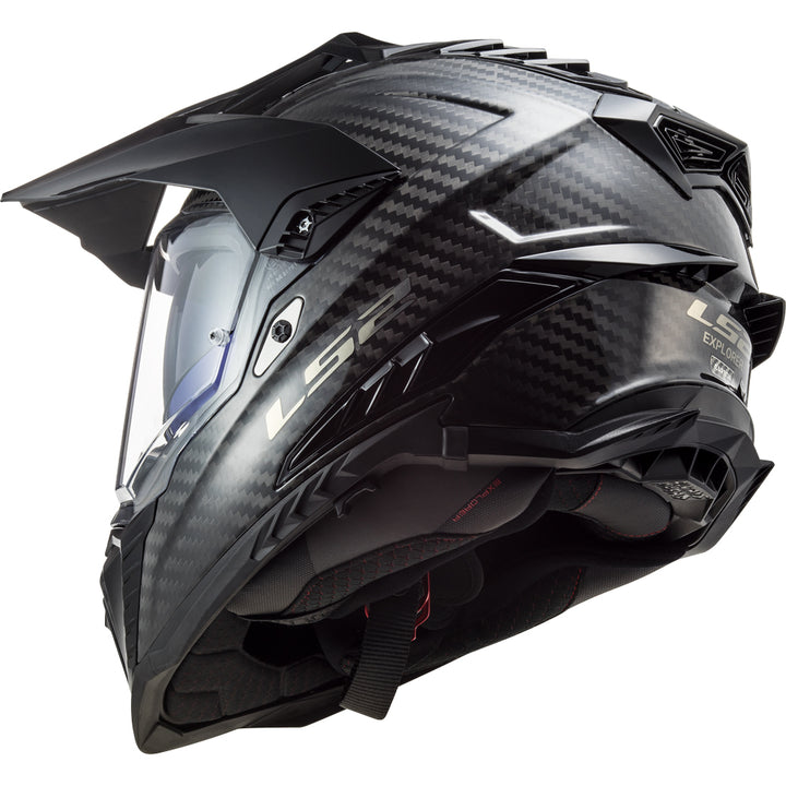 LS2 Helmets Explorer C Solid Motorcycle Dual Sport Helmet Matte Carbon - Rear Left Side View