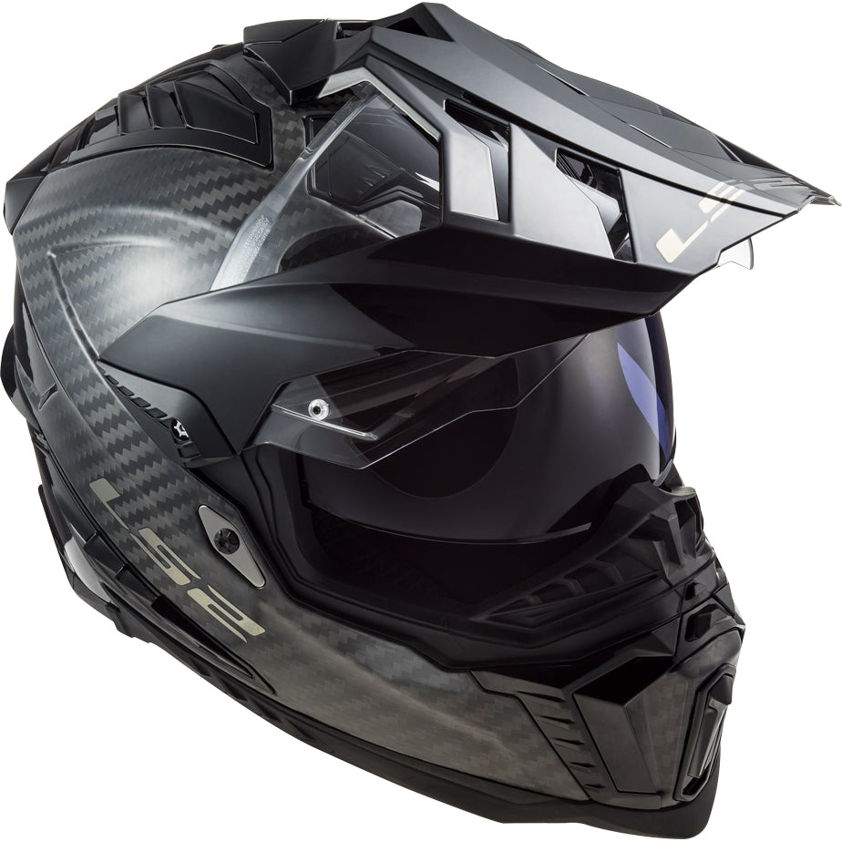 LS2 Helmets Explorer C Solid Motorcycle Dual Sport Helmet Matte Carbon - Front Right Side View with Faceshield Raised