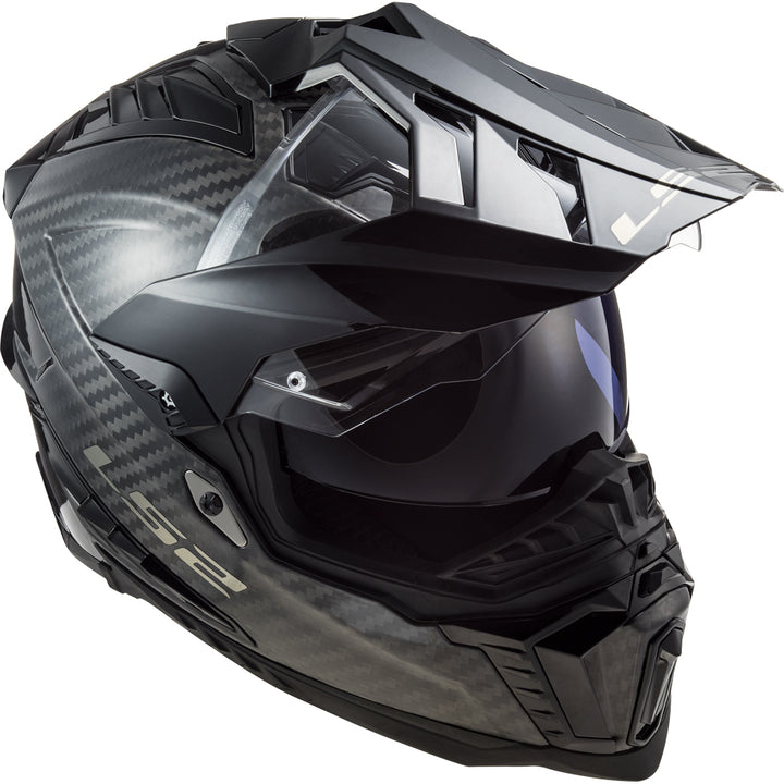 LS2 Helmets Explorer C Solid Motorcycle Dual Sport Helmet Matte Carbon - Front Right Side View with Faceshield Raised