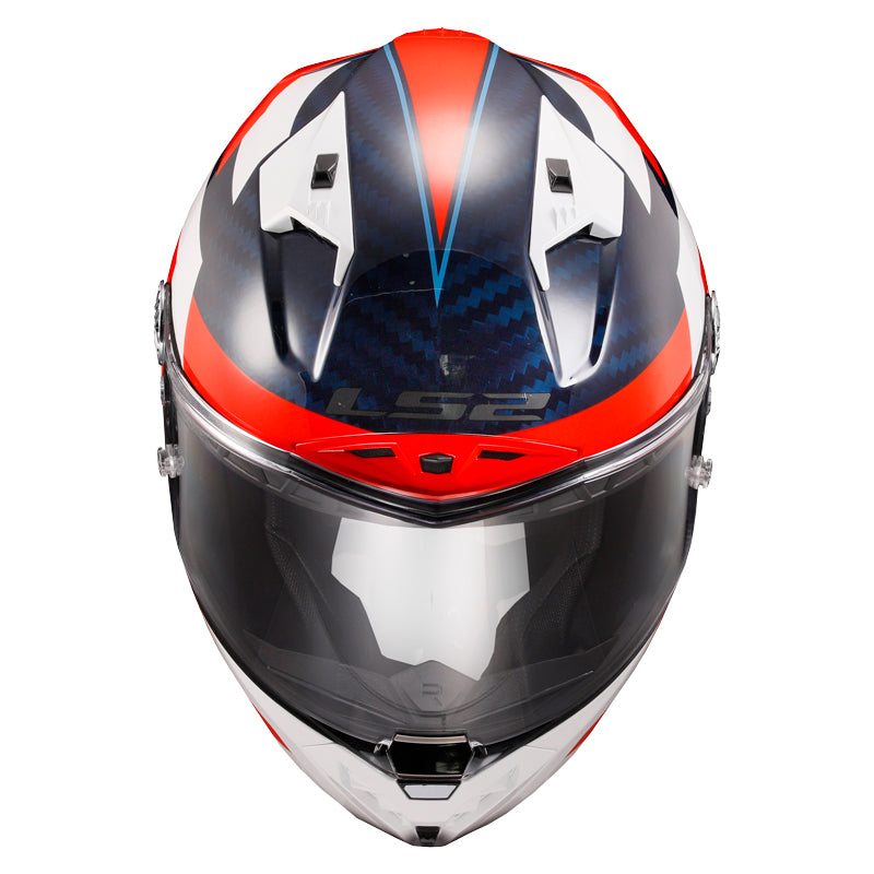 LS2 Helmets Thunder C Alliance Motorcycle Full Face Helmet White/Blue/Red - Top Front View