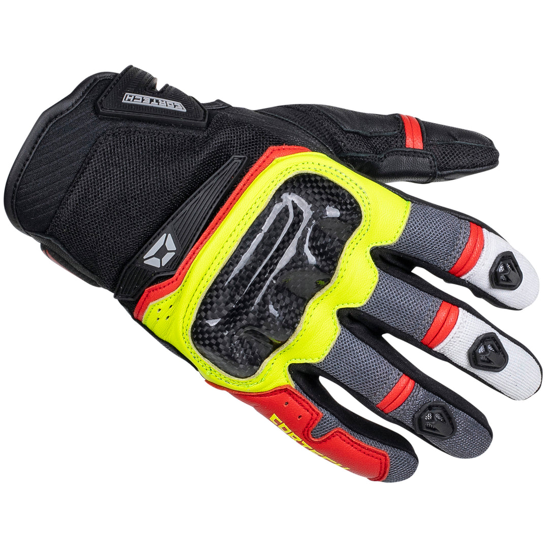 Cortech Speedway Sonic-Flo Glove Red/Hi-Viz - Back of Hand View