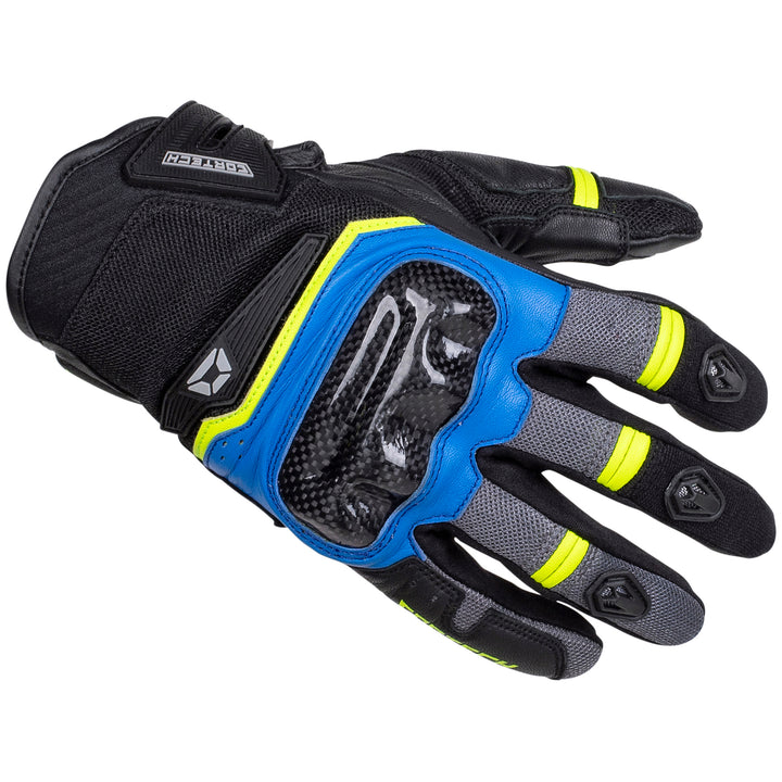 Cortech Speedway Sonic-Flo Glove Blue/Hi-Viz - Back of Hand View