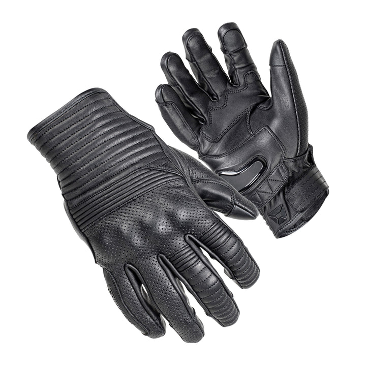 Cortech Boulevard Collective The Bully Short Cuff Leather Gloves Black - Back of Hand and Palm Views of Pair