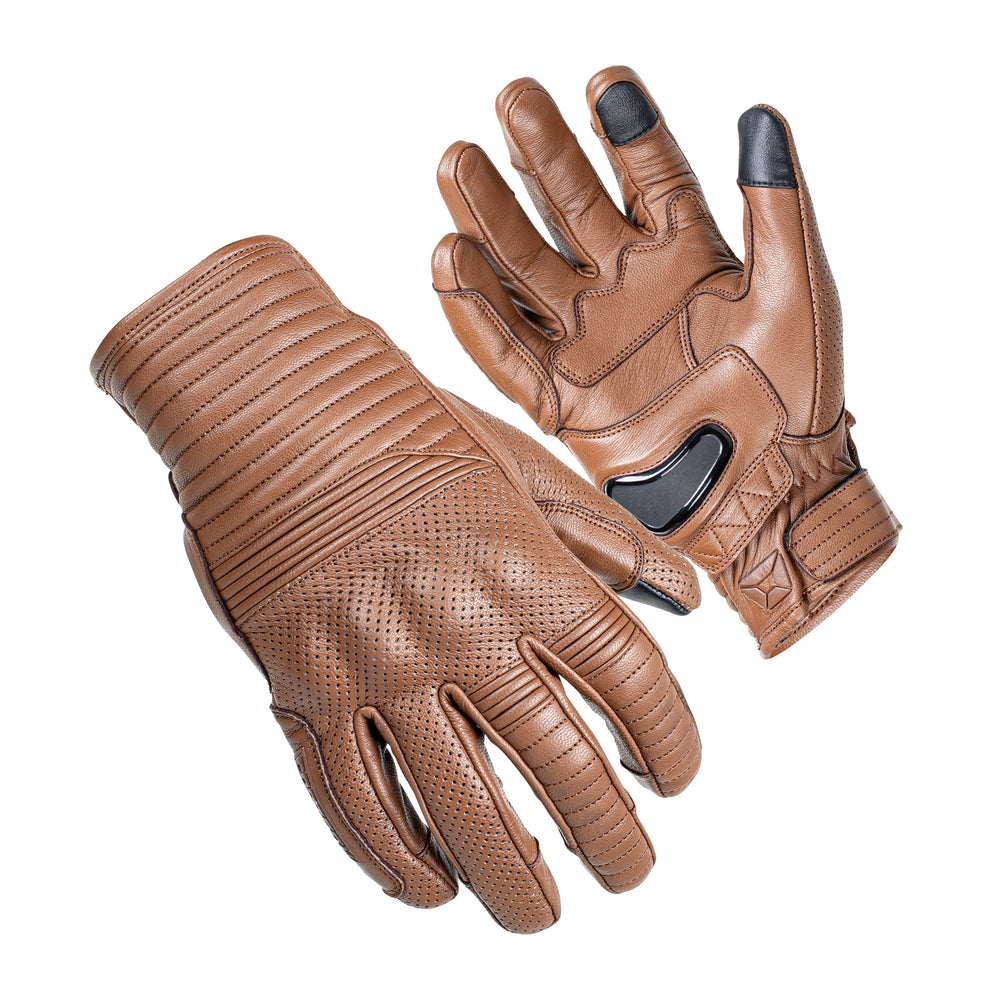 Cortech Boulevard Collective The Bully Short Cuff Leather Gloves Brown - Back of Hand and Palm Views of Pair