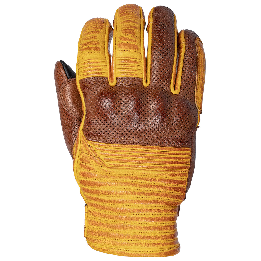 Cortech Boulevard Collective The Bully Short Cuff Leather Gloves Gold/Brown - Back of Hand View