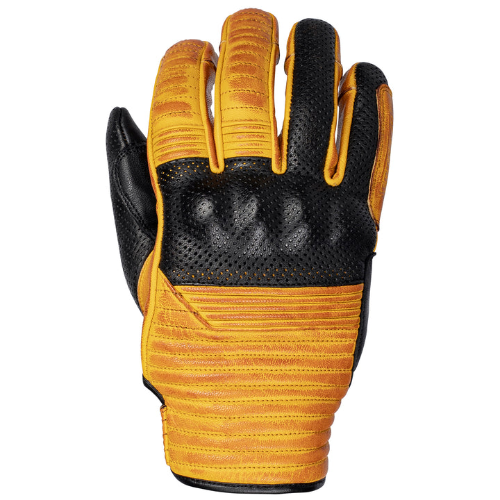 Cortech Boulevard Collective The Bully Short Cuff Leather Gloves Gold/Black - Back of Hand View