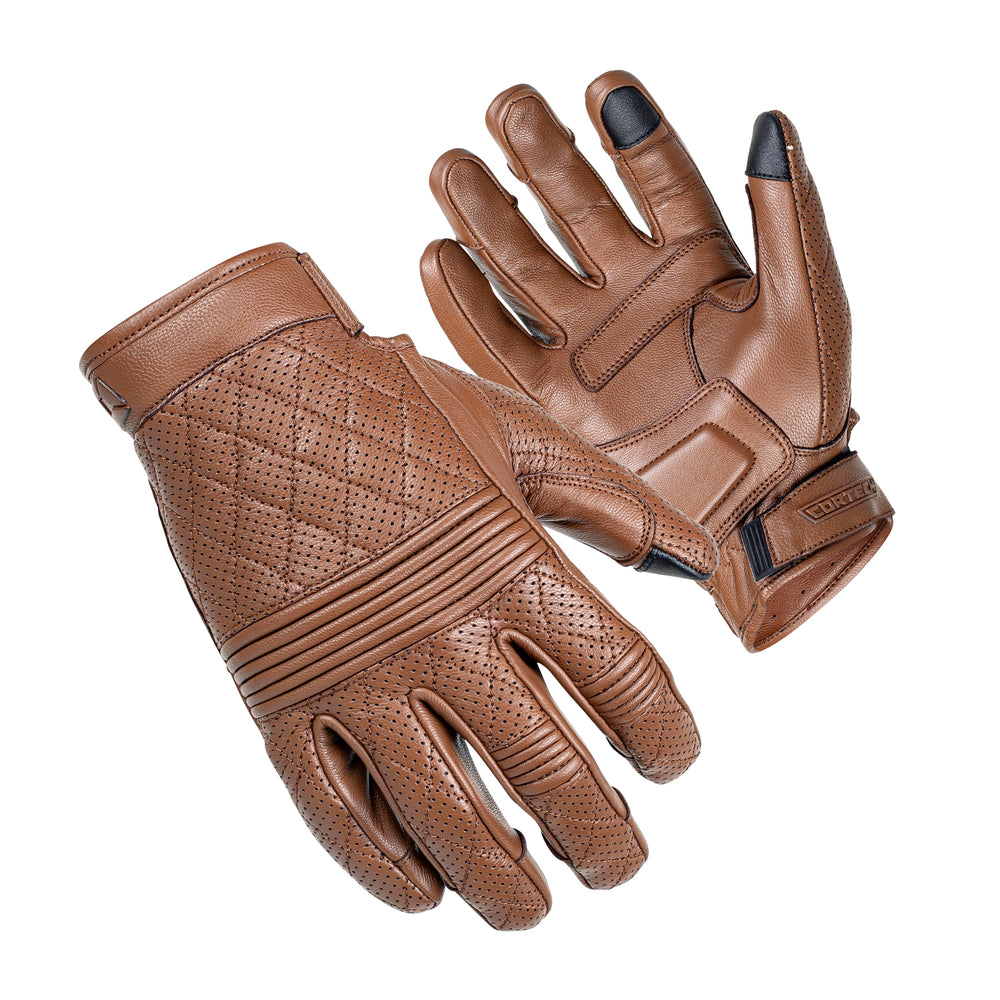 Cortech "The Scrapper" Short Cuff Men's Leather Gloves Brown - Back of Hand and Palm Views of Pair
