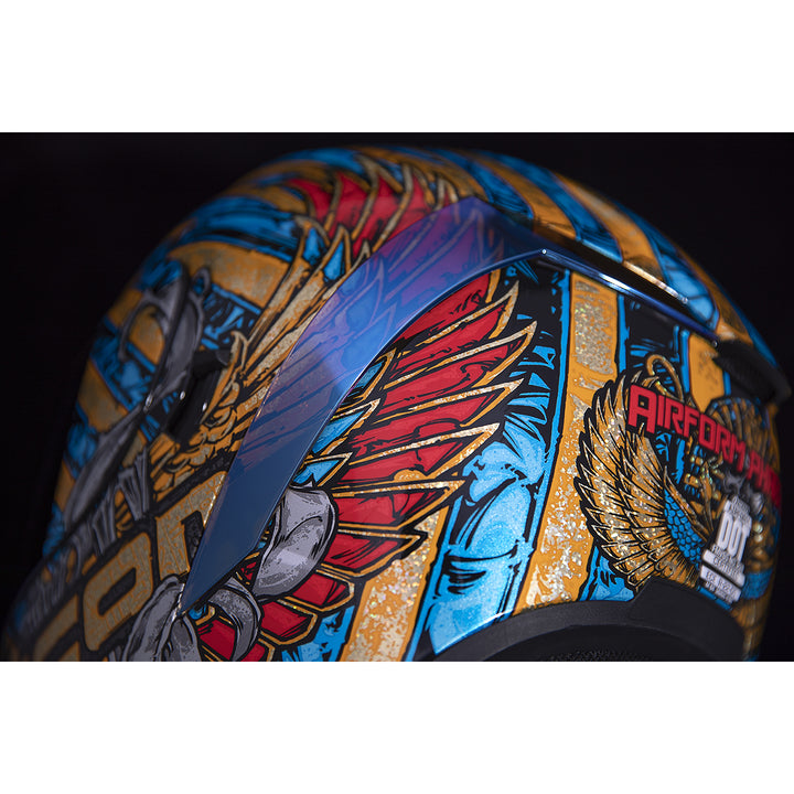 ICON Airform™ Pharaoh Helmet Gold - Close-Up of Rear Left Side Details