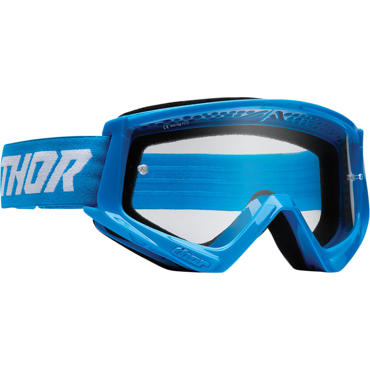 THOR Combat Racer Goggles Blue/White - Front Side View