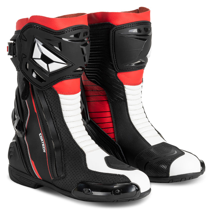 Cortech Speedway Men's Adrenaline GP Boot Fluorescent Red - Front Side View of Pair