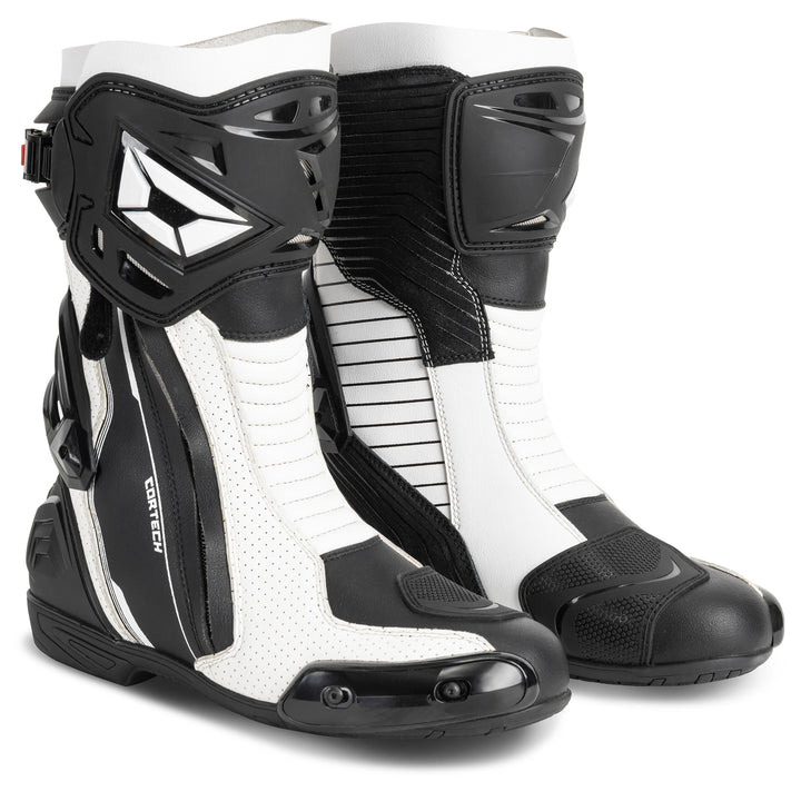 Cortech Speedway Men's Adrenaline GP Boot Black/White - Front Side View of Pair