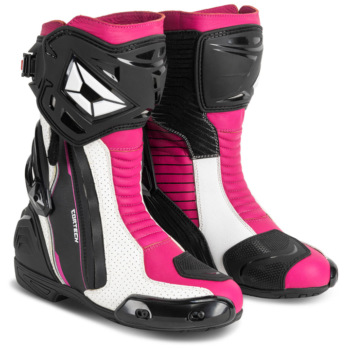 Cortech Speedway Women's Adrenaline GP Boot Rubine - Front Side View of Pair