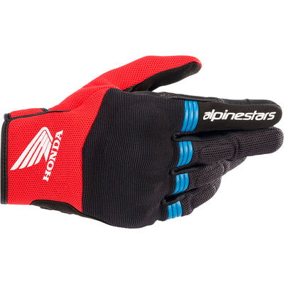 Alpinestars Honda Copper Gloves Black/Bright Red/Blue - Back of Hand View