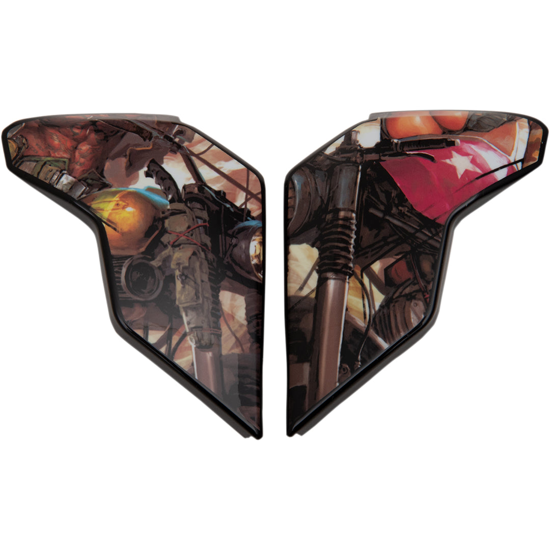 ICON Airflite™ Helmet Side Plates — Pleasuredome 3 Brown - Side View of Pair