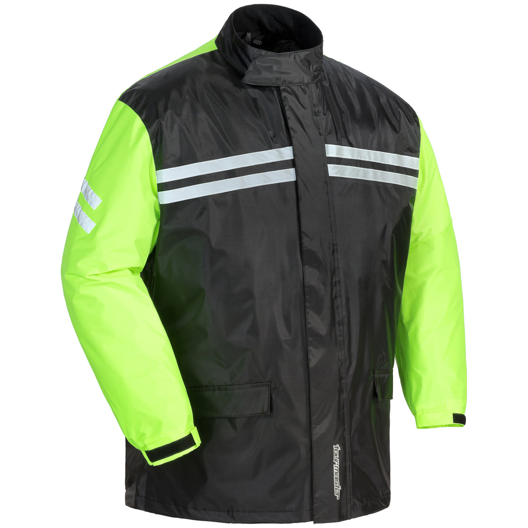 Tourmaster Shield Two-Piece Rainsuit Black/Hi-Viz - Front View of Jacket