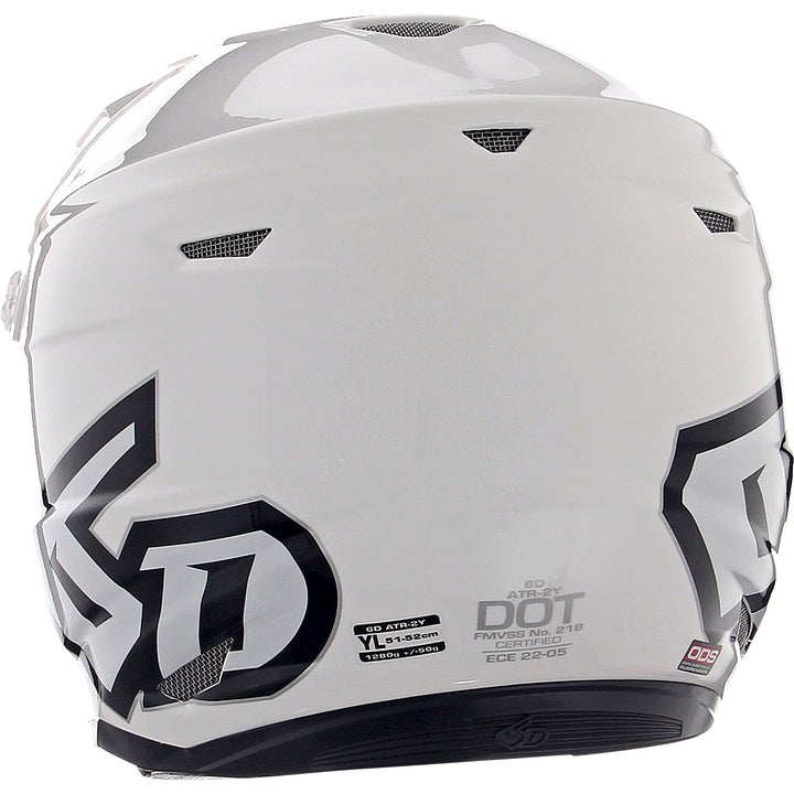 6D Helmets ATR-2Y Solid Youth Helmet Gloss White - Rear View