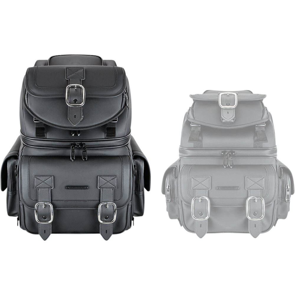 SADDLEMEN BR3400D Sissy Bar Bag - Side by Side Front Views of Pair, with Left One's Top Section Expanded