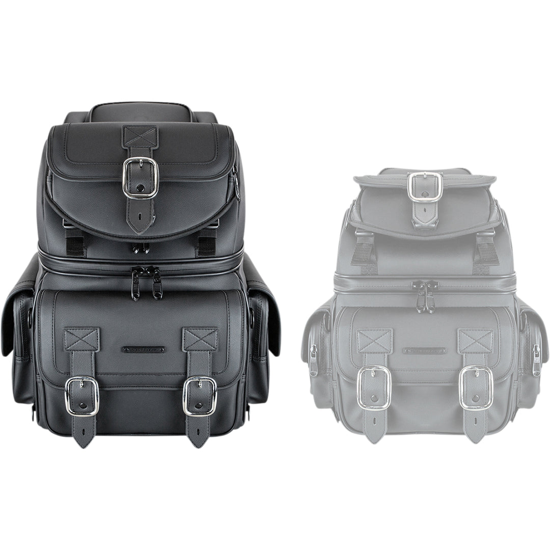 SADDLEMEN BR3400D Sissy Bar Bag - Side by Side Front Views of Pair, with Left One's Top Section Expanded