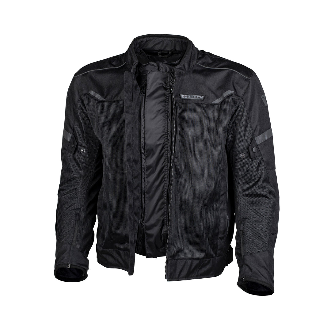 Cortech Speedway Aero-Flo Jacket Black - Front View of Unzipped Jacket